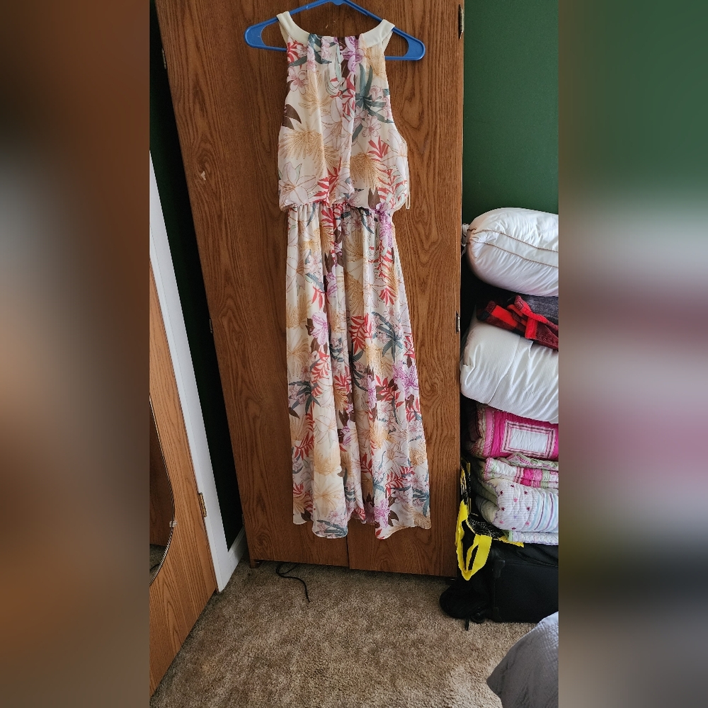 Robbie Bee Tropical Floral Maxi Dress - Cream and Red